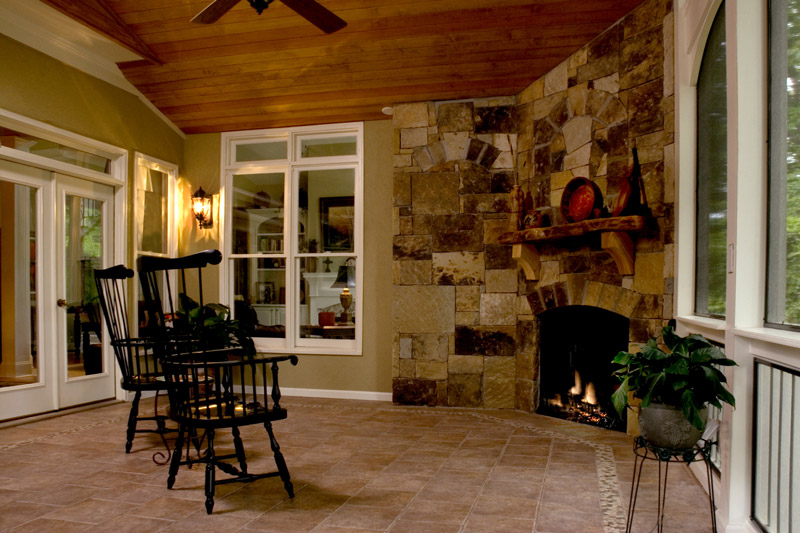 patio with fireplace
