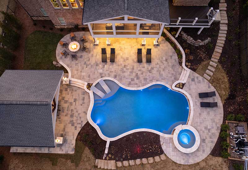 mansion with a swimming pool top view