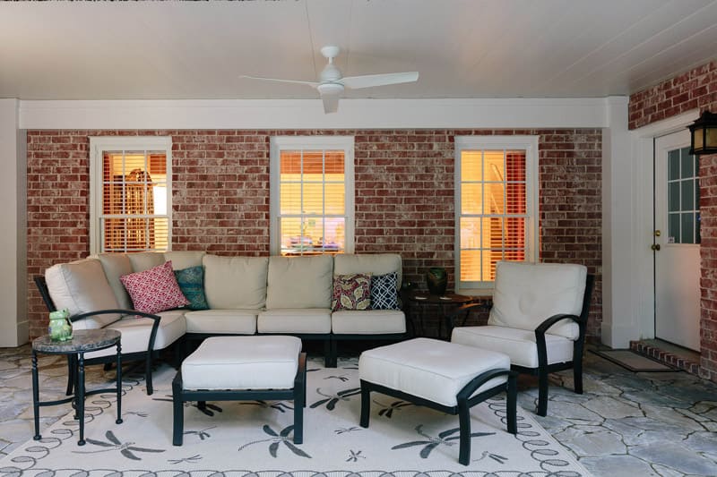 Flagstone patio design with custom deck detailing built by Decks & More in Atlanta, GA.